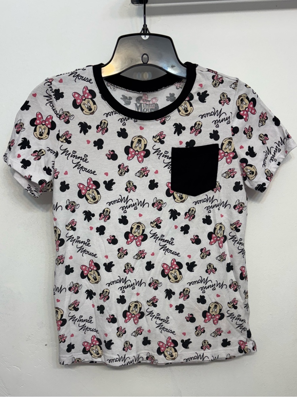 Disney Minnie Mouse Graphic Tee With Black Trim & Pocket Girls XL 14/16 NWOT